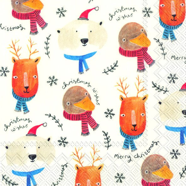 CHRISTMAS WISHES White Animals IHR Paper Lunch Napkins 33 cm sq 3 ply 20 pack