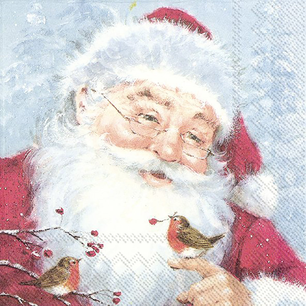 Friendly Santa Light Blue Robin IHR Paper Lunch Napkins 33 cm sq 3 ply 20 pack