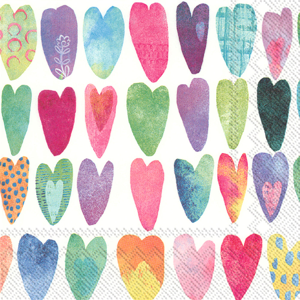RAINBOW HEARTS Multicoloured IHR Paper Lunch Napkins 33 cm sq 3 ply 20 pack