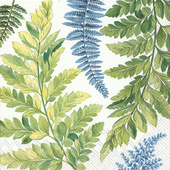 ARWEA White Blue Fern Leaves IHR Paper Lunch Napkins 33 cm sq 3 ply 20 pack
