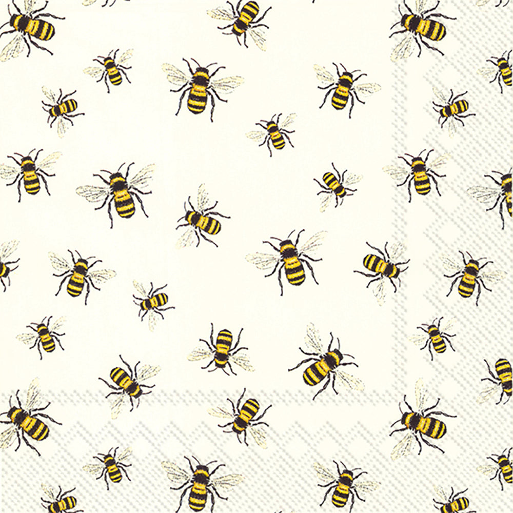 LOVELY BEES White IHR Paper Lunch Napkins 33 cm sq 3 ply 20 pack
