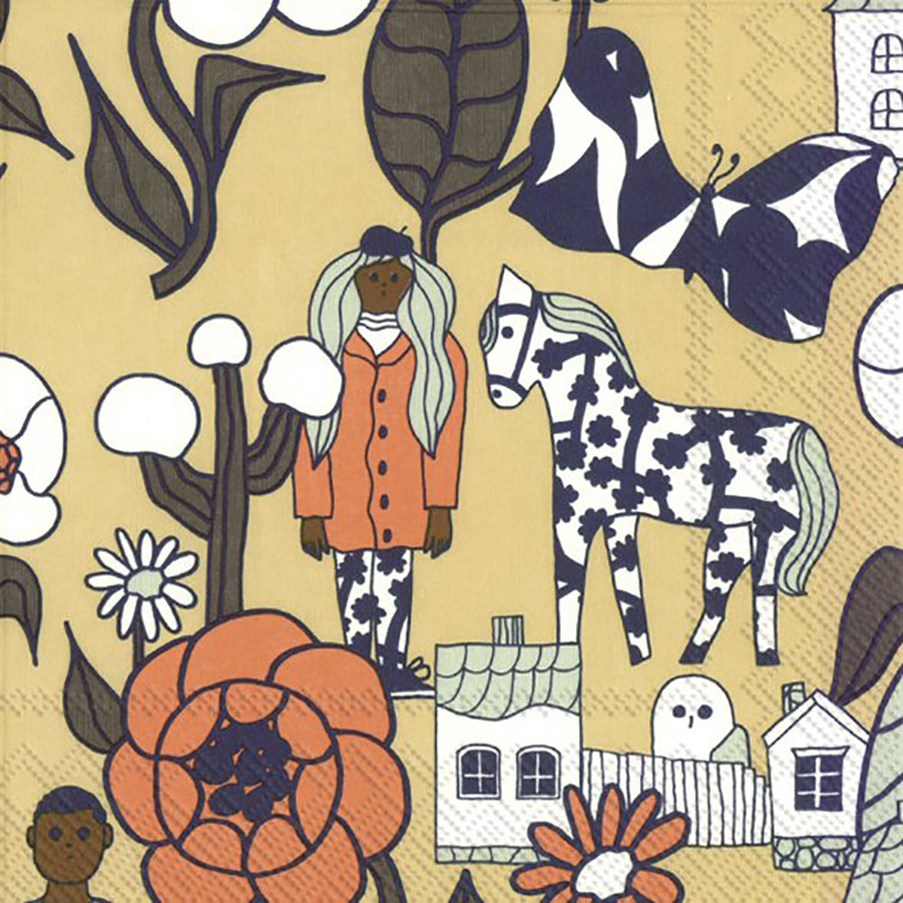 Marimekko Marikylä, cream Horse IHR Paper Lunch Napkins 33 cm sq 3 ply 20 pack
