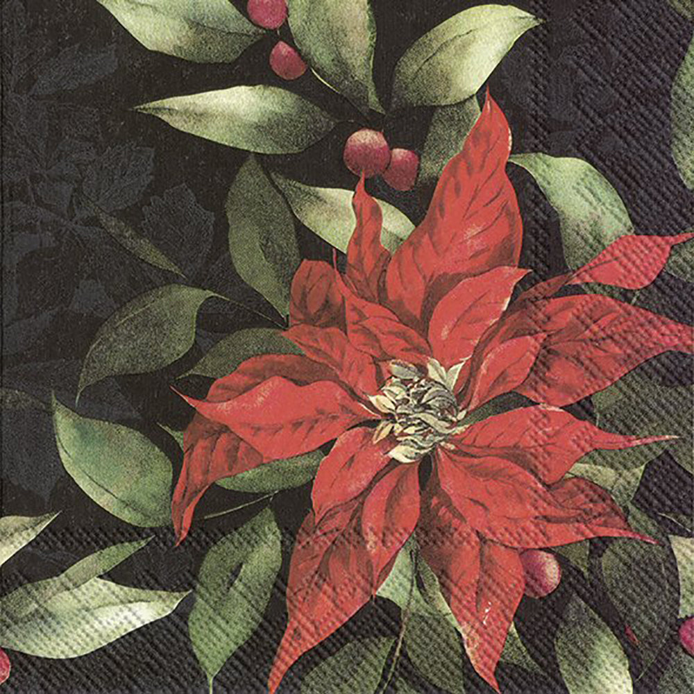 GOD JUL Black Red Flowers IHR Paper Lunch Napkins 33 cm sq 3 ply 20 pack