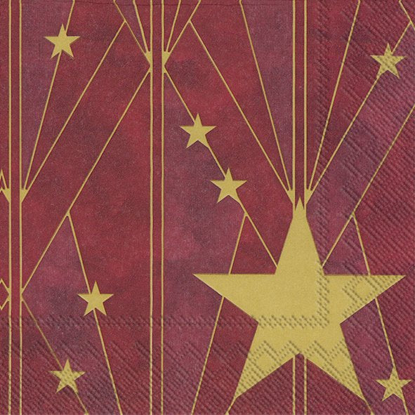 Artdeco Big Star Red Gold IHR Paper Lunch Napkins 33 cm sq 3 ply 20 pack