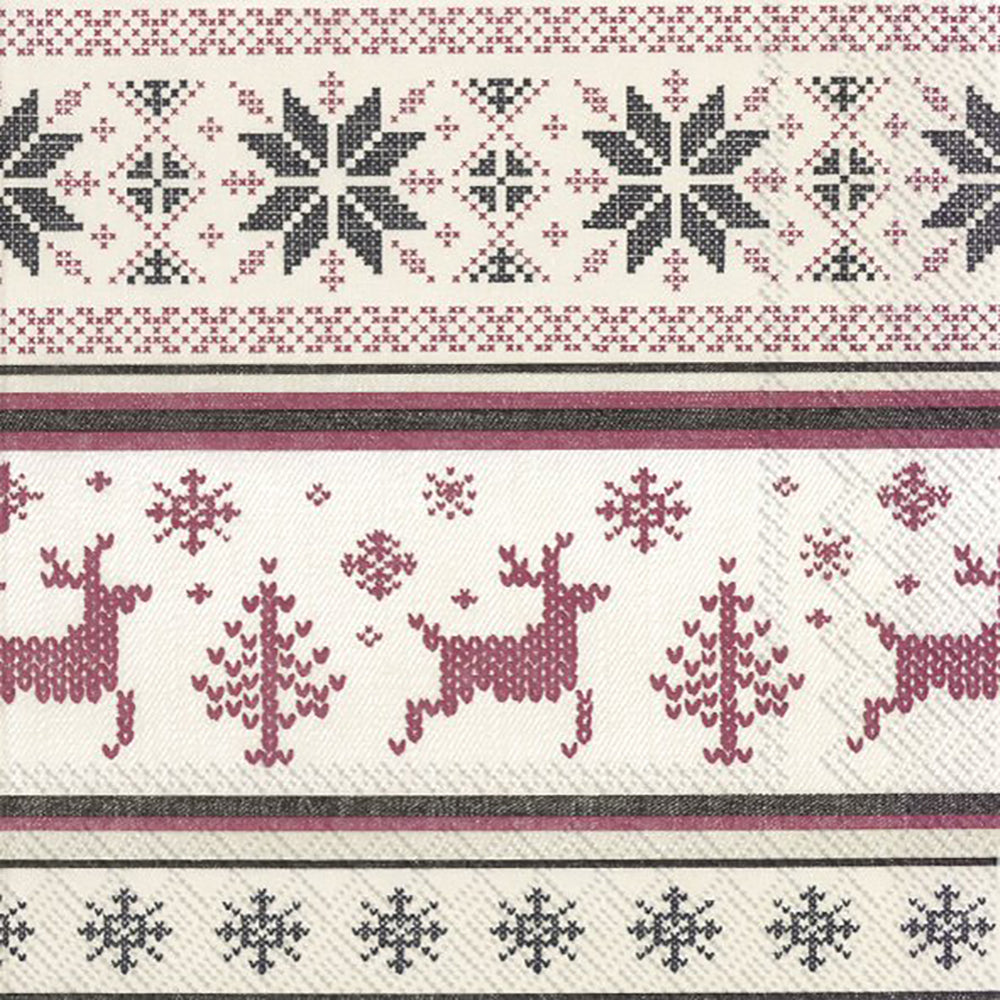Norwegian Knit Cream Red Black Christmas Patterned IHR Paper Lunch Napkins 33 cm sq 3 ply 20 pack