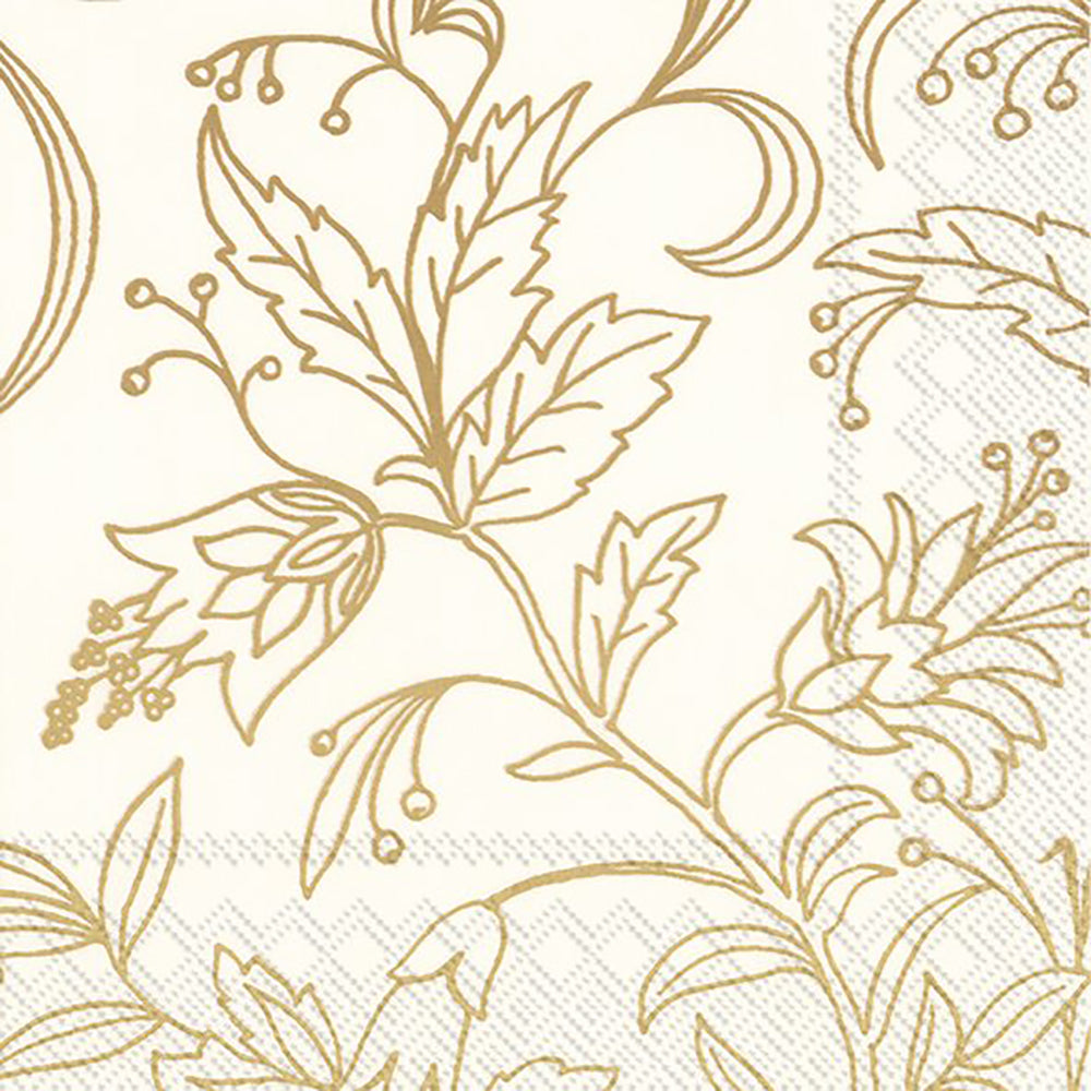 Golden Flower Cream Gold IHR Paper Lunch Napkins 33 cm sq 3 ply 20 pack