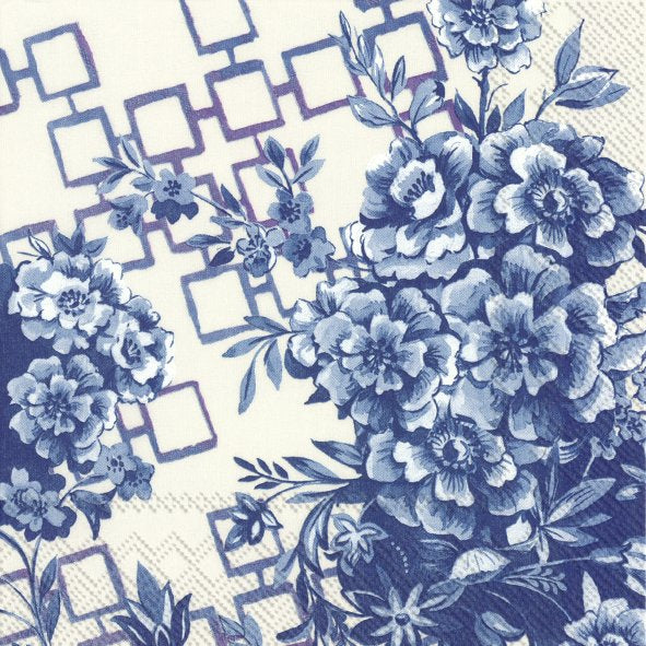 Catrina Cream Blue Flowers IHR Paper Lunch Napkins 33 cm sq 3 ply 20 pack