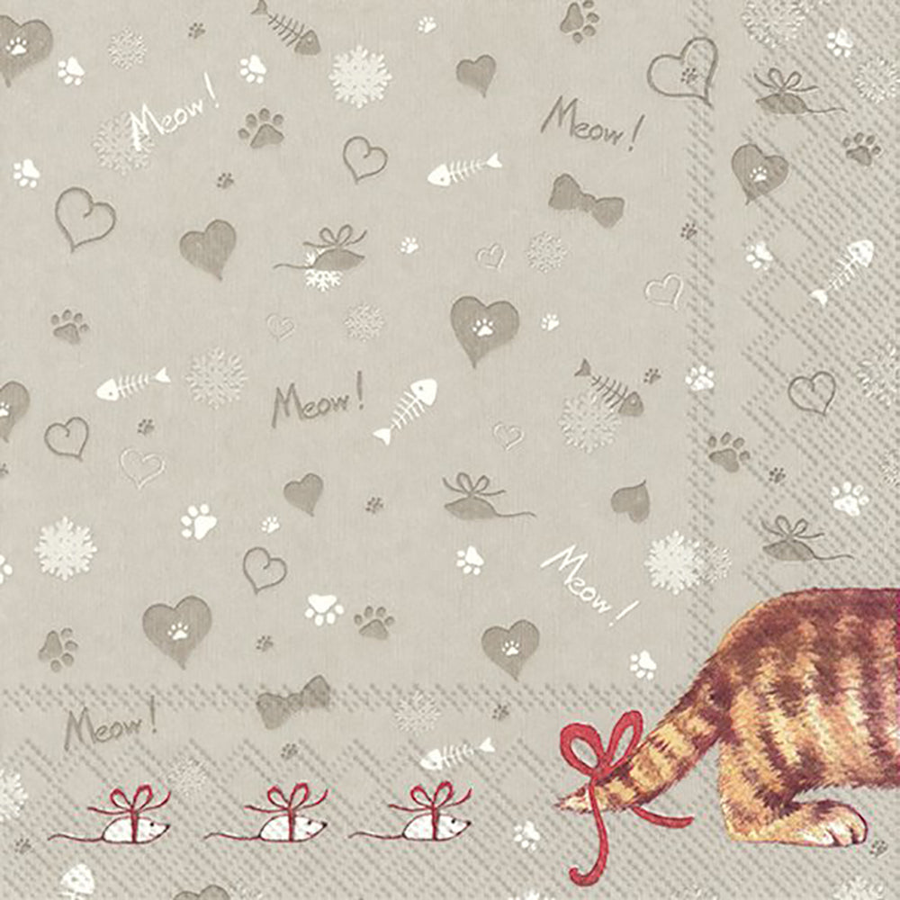 Follow You Grey Cat Hearts IHR Paper Lunch Napkins 33 cm sq 3 ply 20 pack