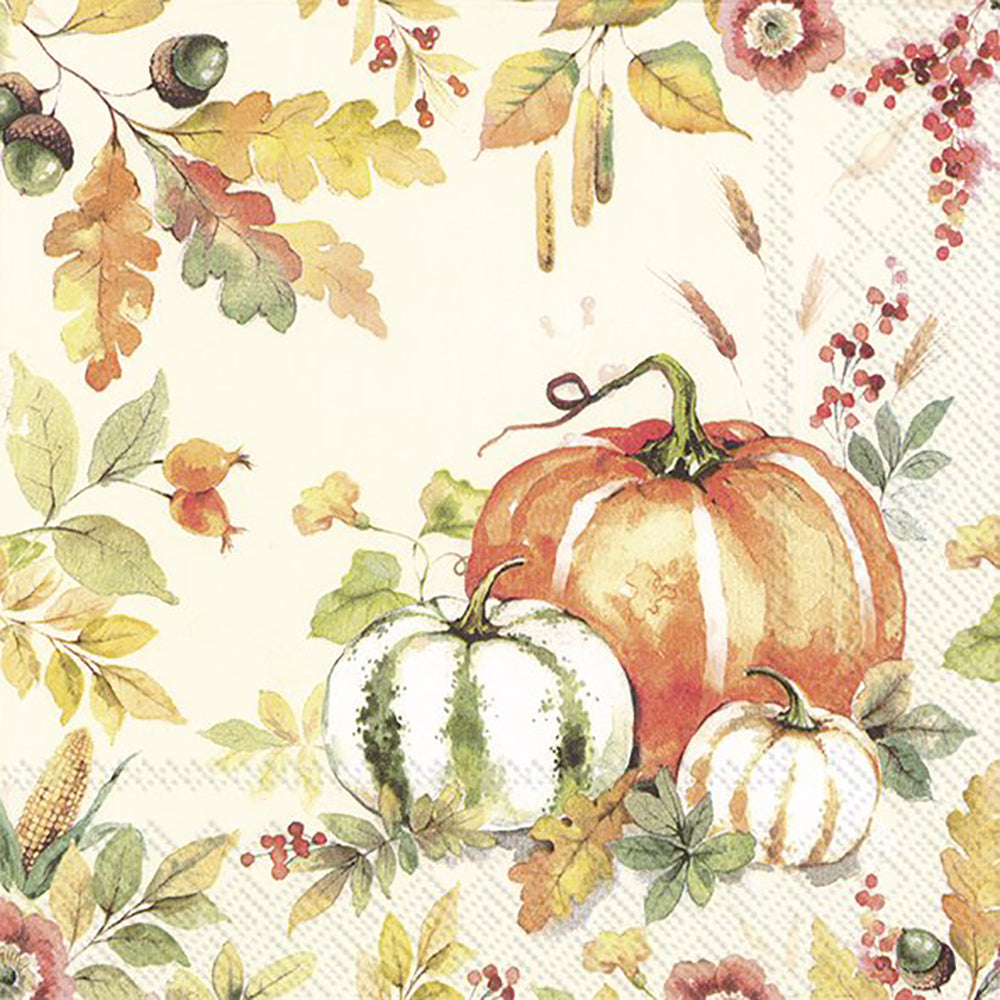 Pumpkin Love Cream Autumn Leaves IHR Paper Lunch Napkins 33 cm sq 3 ply 20 pack