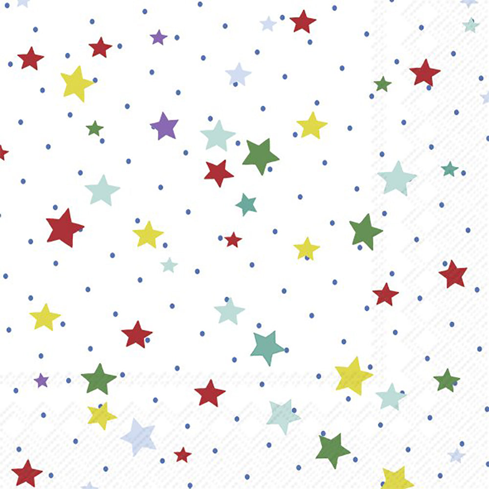 STELLA DI NATALE White Multicoloured Stars IHR Paper Lunch Napkins 33 cm sq 3 ply 20 pack