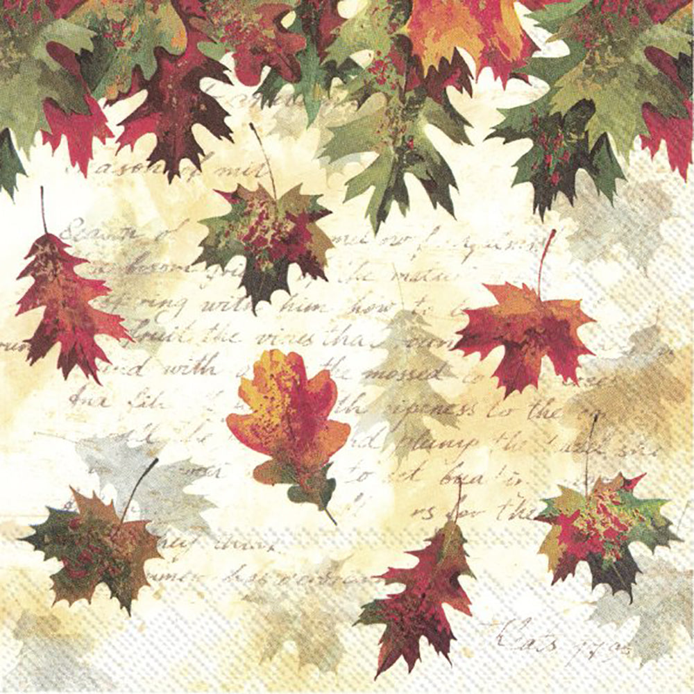 Falling Leaves Cream Green Autumn IHR Paper Lunch Napkins 33 cm sq 3 ply 20 pack