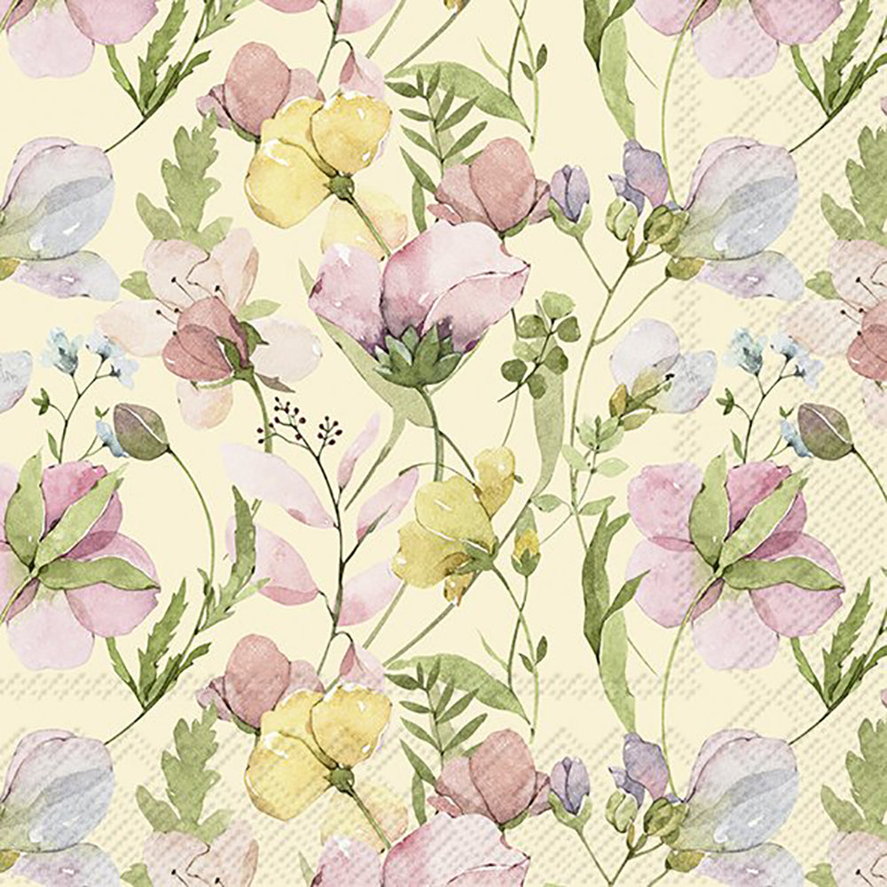 Naima Cream Multicoloured Flowers IHR Paper Lunch Napkins 33 cm sq 3 ply 20 pack