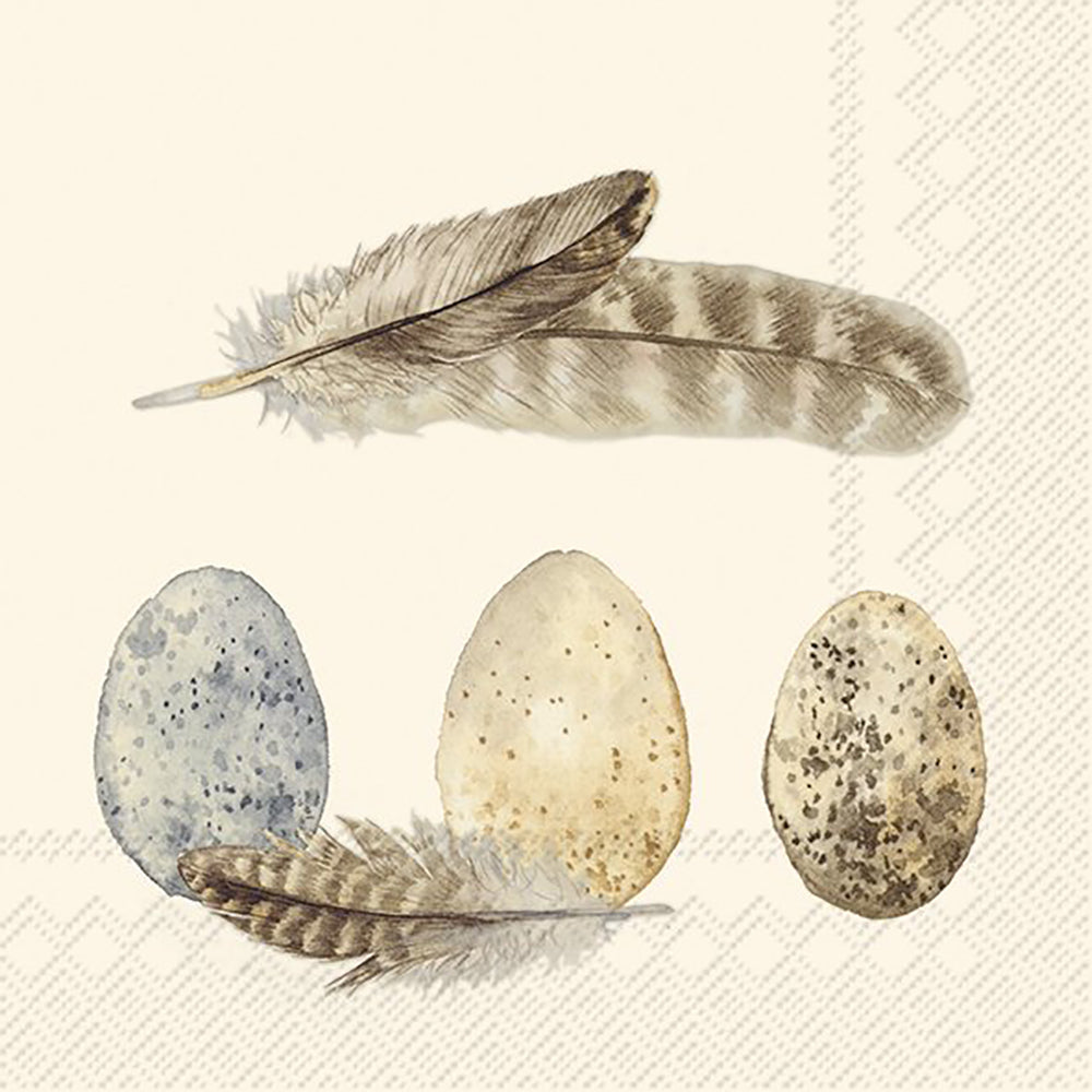PURE Cream Eggs Feathers IHR Paper Lunch Napkins 33 cm sq 3 ply 20 pack