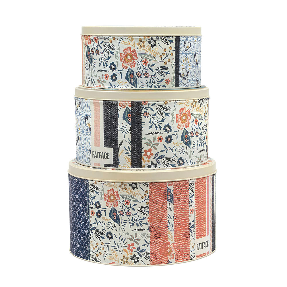 Fat Face - Set 3 Round Cake Tins 250 (d) x 145mm, 225 (d) x 120mm, 195 (d) x 95mm