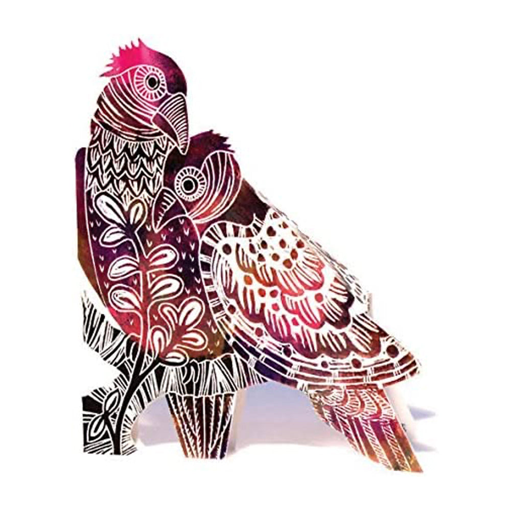 Love Birds 3D Sculptural Judy Lumley Greetings Card from Lino Cut Designs with envelope