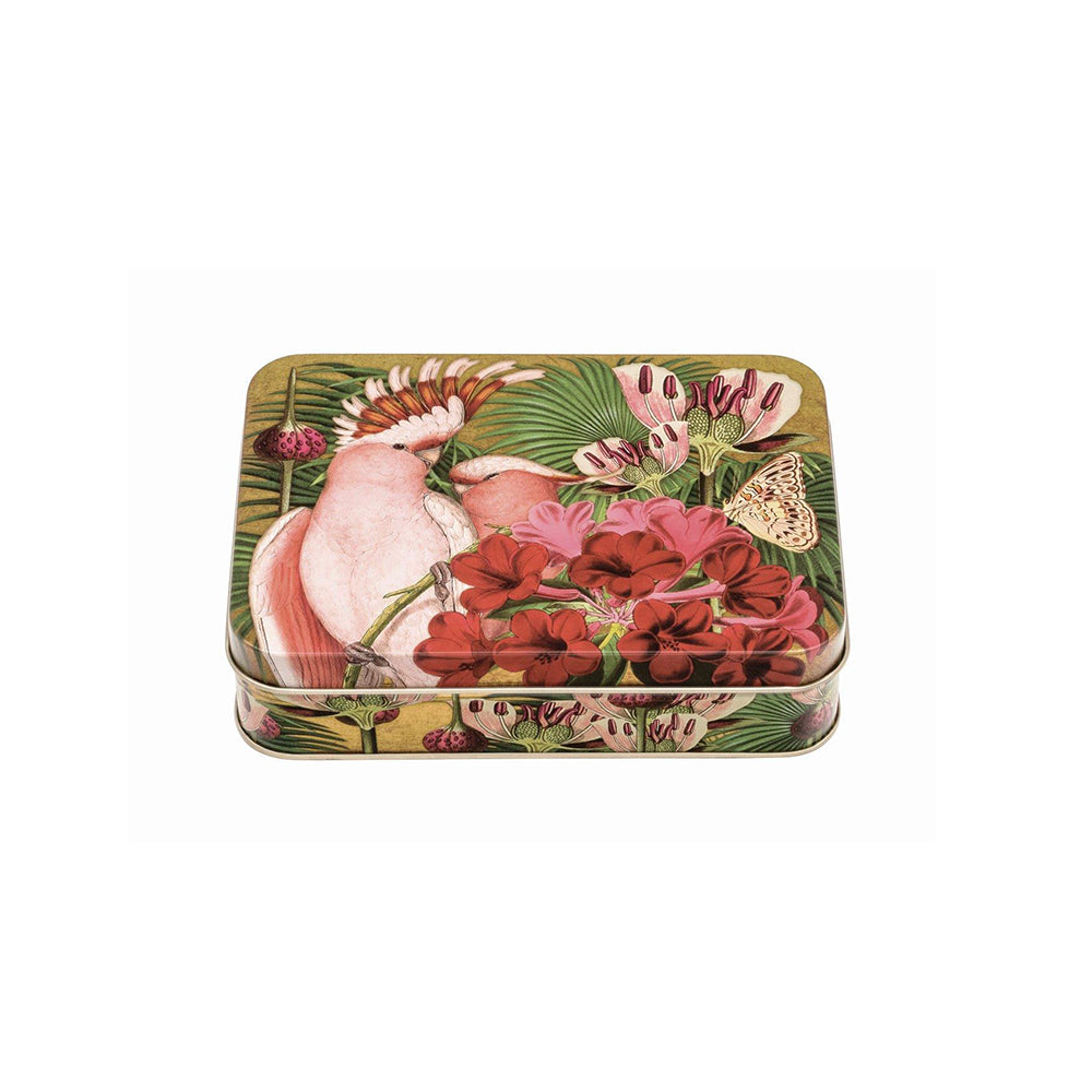 Madame Treacle Small Rectangular Tin Parakeet Pink 142 x 101 x 37mm