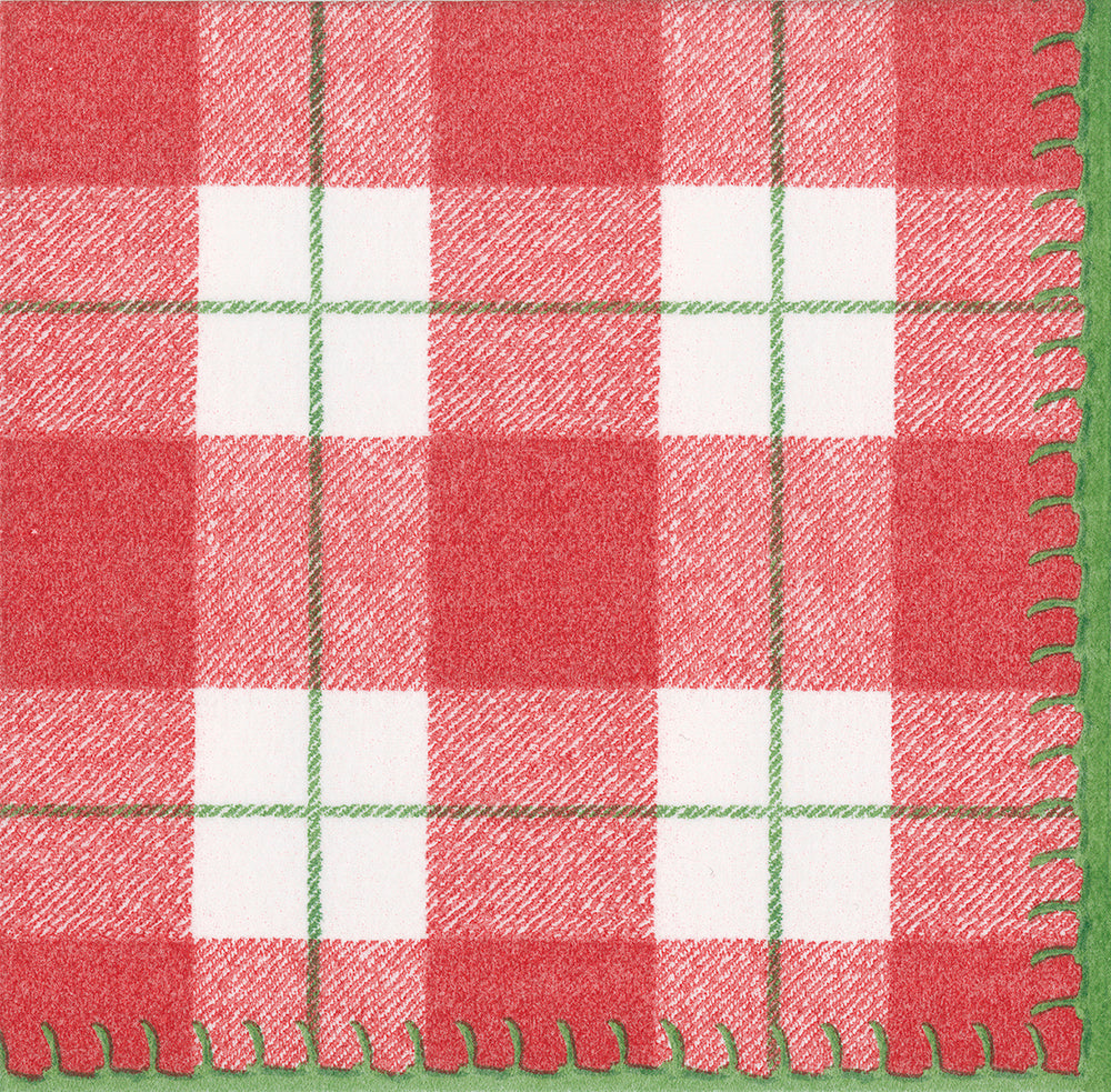 Airlaid Red Plaid check Caspari Paper Cocktail Napkins 25 cm square 3 ply 20 pack
