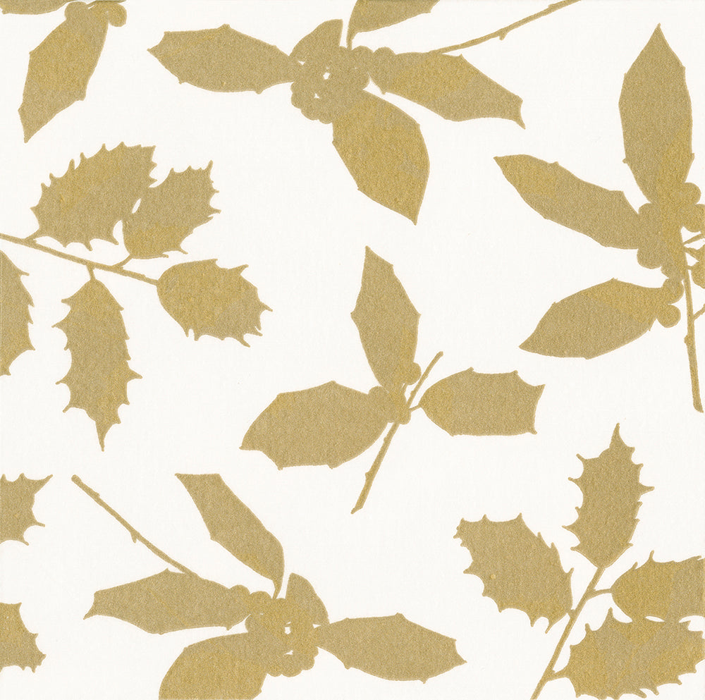 Ivory/gold Holly sillhouette Christmas Caspari Paper Cocktail Napkins 25 cm square 3 ply 20 pack