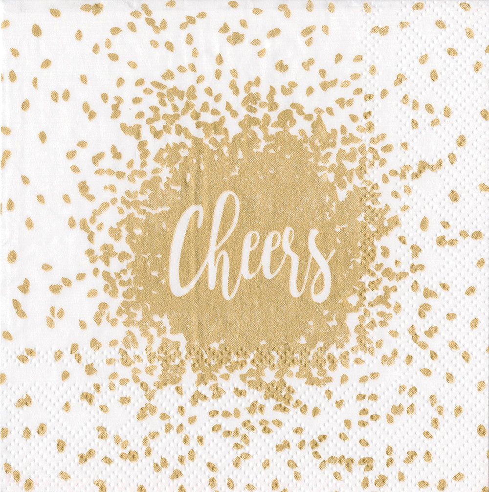 Gold Cheers Drinks Caspari Paper Cocktail Napkins 25 cm square 3 ply 20 pack