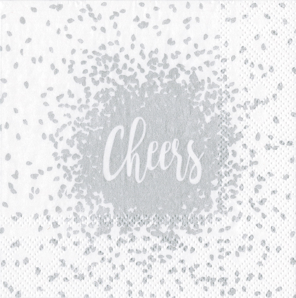 Silver Cheers Drinks Celebration Caspari Paper Cocktail Napkins 25 cm square 3 ply 20 pack