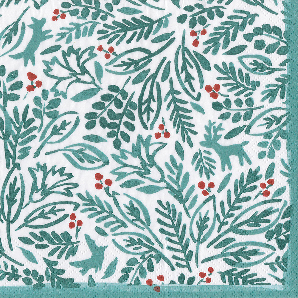 Winter Fauna Christmas Floral Caspari Paper Cocktail Napkins 25 cm square 3 ply 20 pack