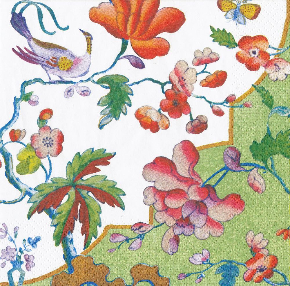 Celadon Summer Palace Floral Bird Cocktail Caspari Paper Cocktail Napkins 25 cm square 3 ply 20 pack