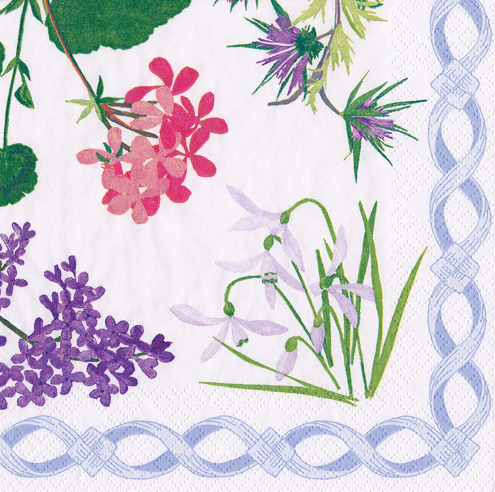 White Mary Delany Floral Caspari Paper Cocktail Napkins 25 cm square 3 ply 20 pack