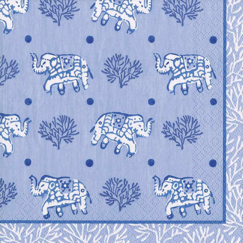 Blue Batik elephants Caspari Paper Cocktail Napkins 25 cm square 3 ply 20 pack