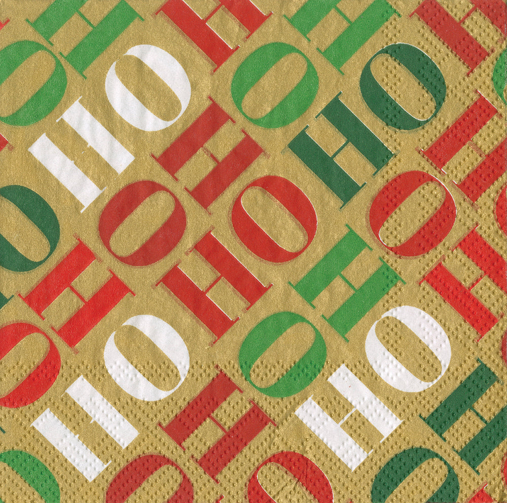 Ho Ho Ho Gold Christmas Caspari Paper Cocktail Napkins 25 cm square 3 ply 20 pack