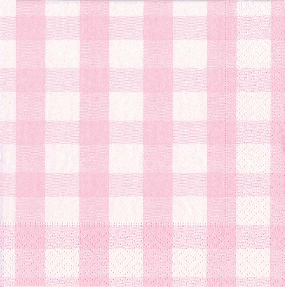Pink Gingham Pink Check Caspari Paper Cocktail Napkins 25 cm square 3 ply 20 pack