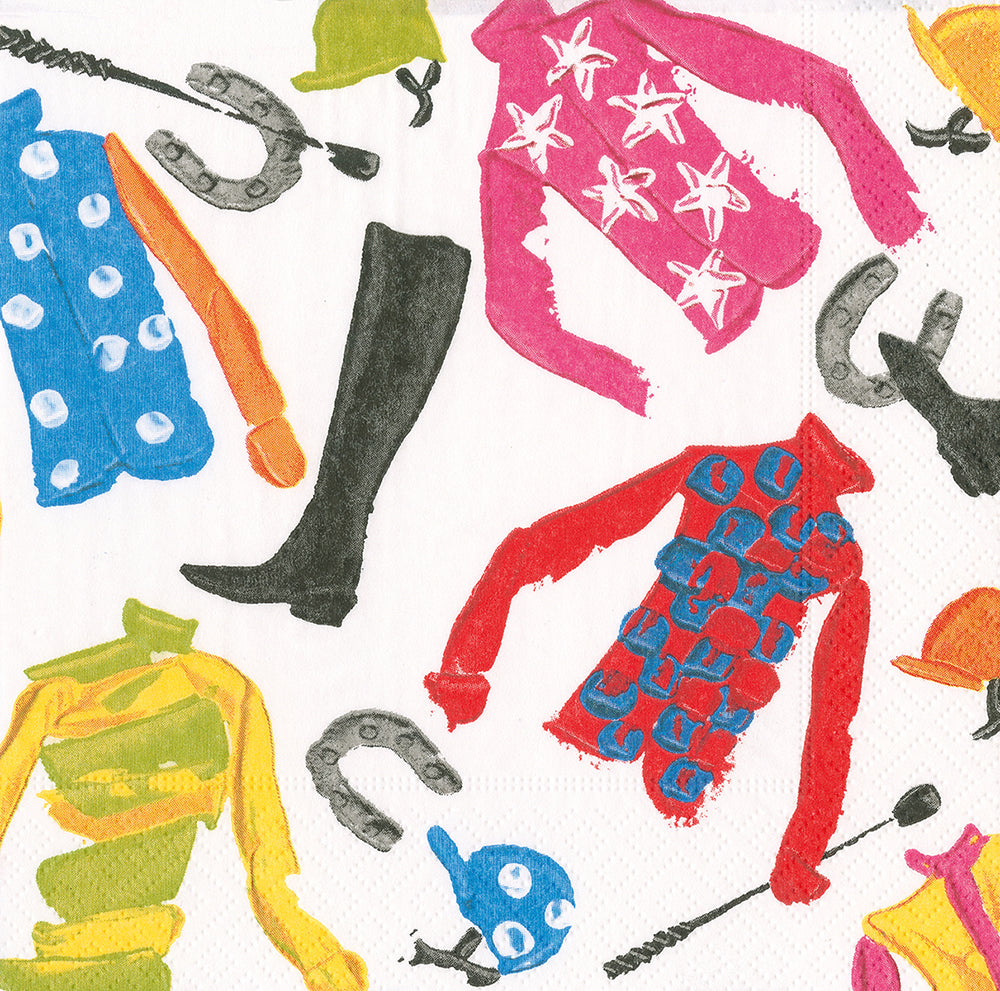 At the races Jockey Horse Caspari Paper Cocktail Napkins 25 cm square 3 ply 20 pack