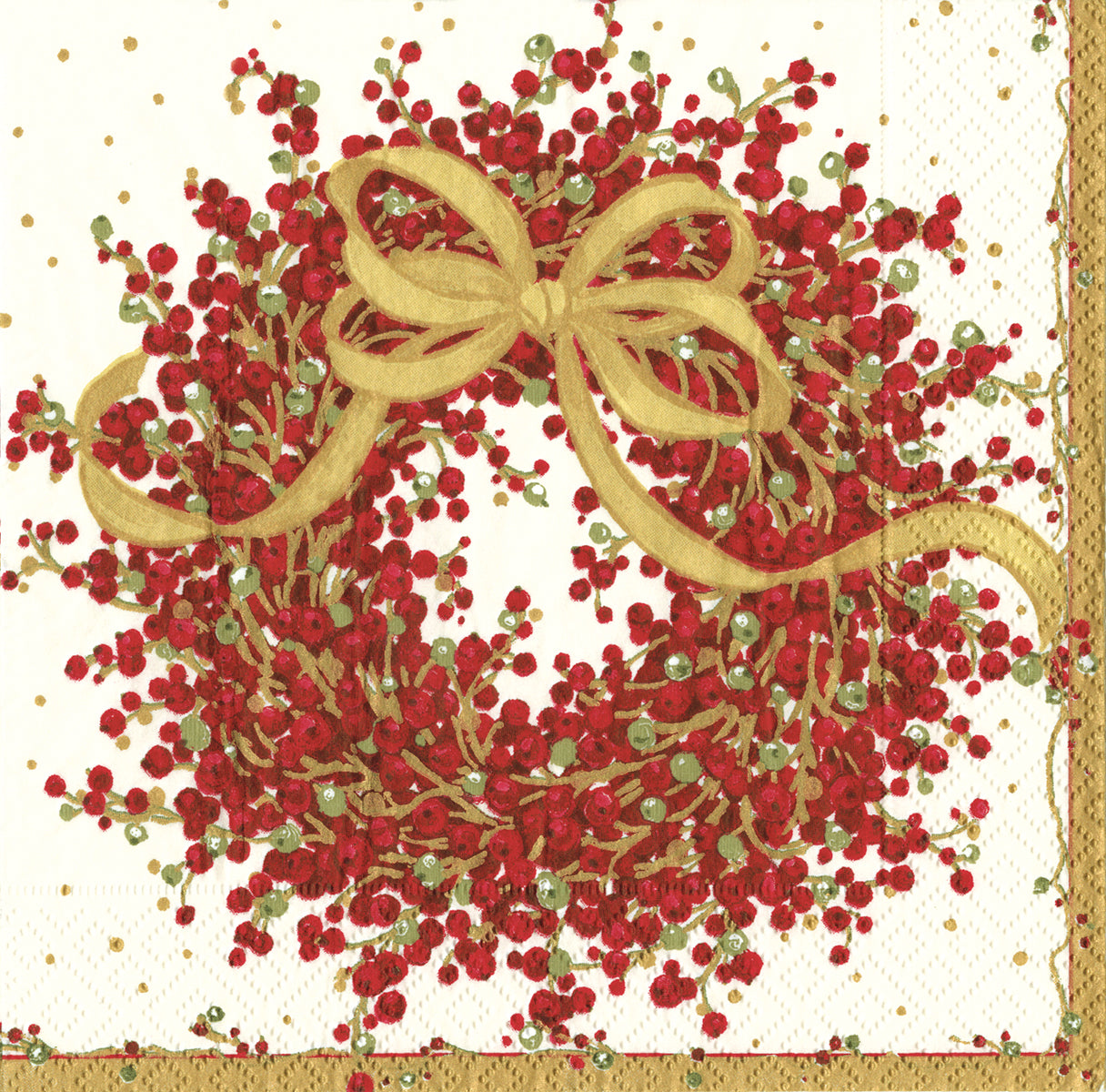 Pepperberry Red Wreath Christmas Caspari Paper Cocktail Napkins 25 cm square 3 ply 20 pack