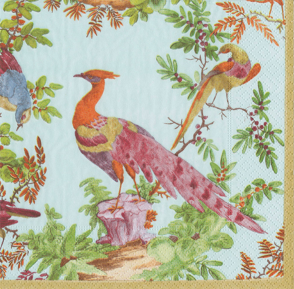 Chelsea Birds WILLIAMSBURG celadon Floral Caspari Paper Dinner Napkins 40 cm square 3 ply 20 pack