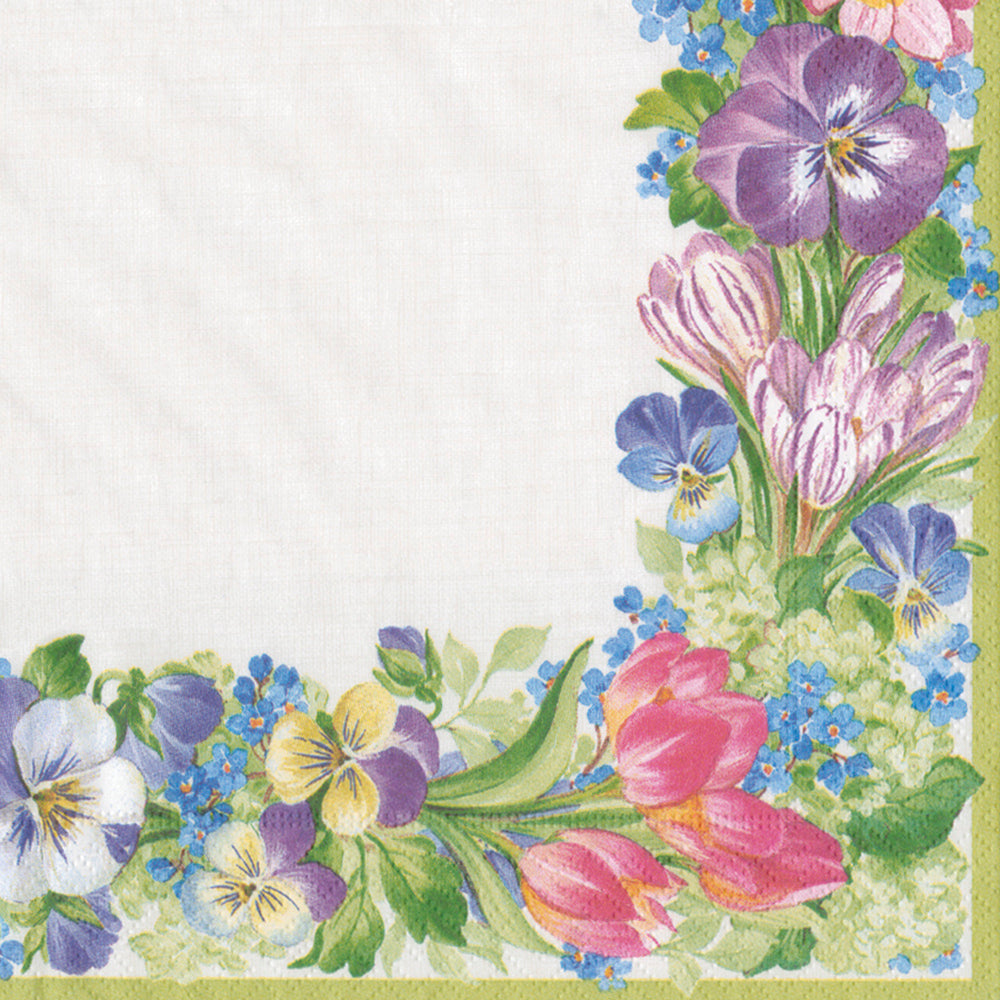 Spring Garland Flowers Border Caspari Paper Lunch Napkins 33 cm sq 3 ply 20 pack