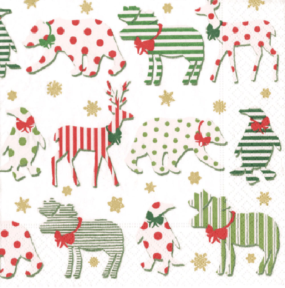 Northern Lights Ivory Christmas Animals Caspari Paper Lunch Napkins 33 cm sq 3 ply 20 pack