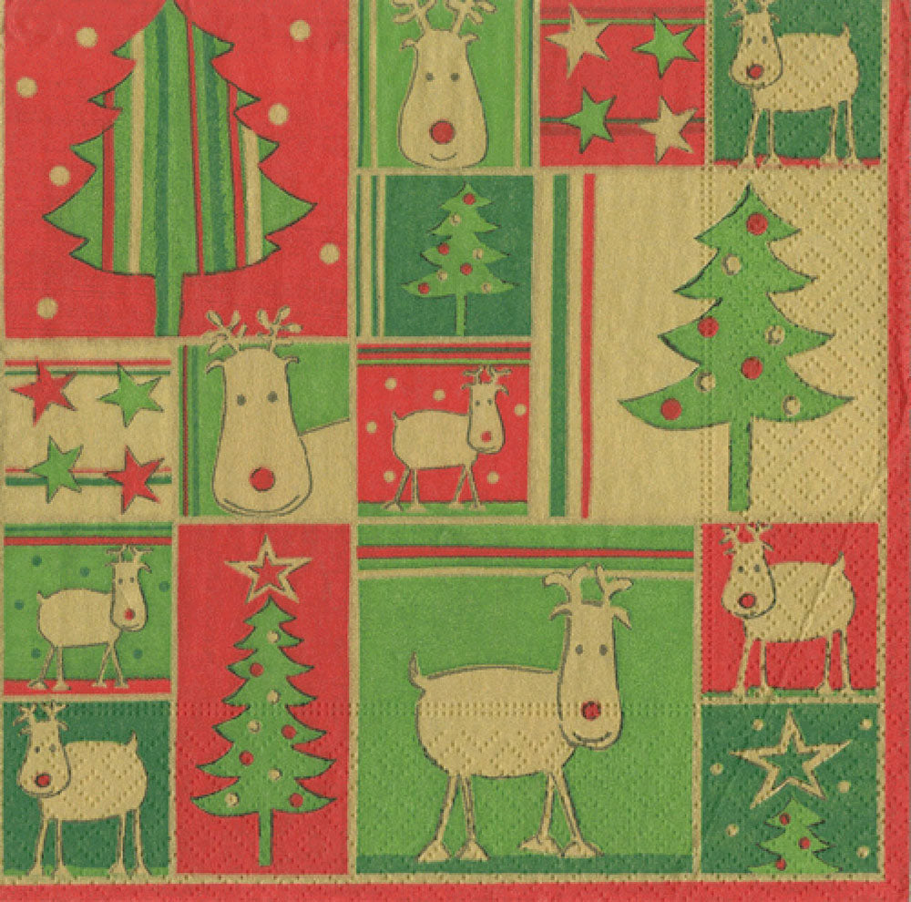 Ruedis Selfies Red Green Gold Christmas Caspari Paper Lunch Napkins 33 cm sq 3 ply 20 pack