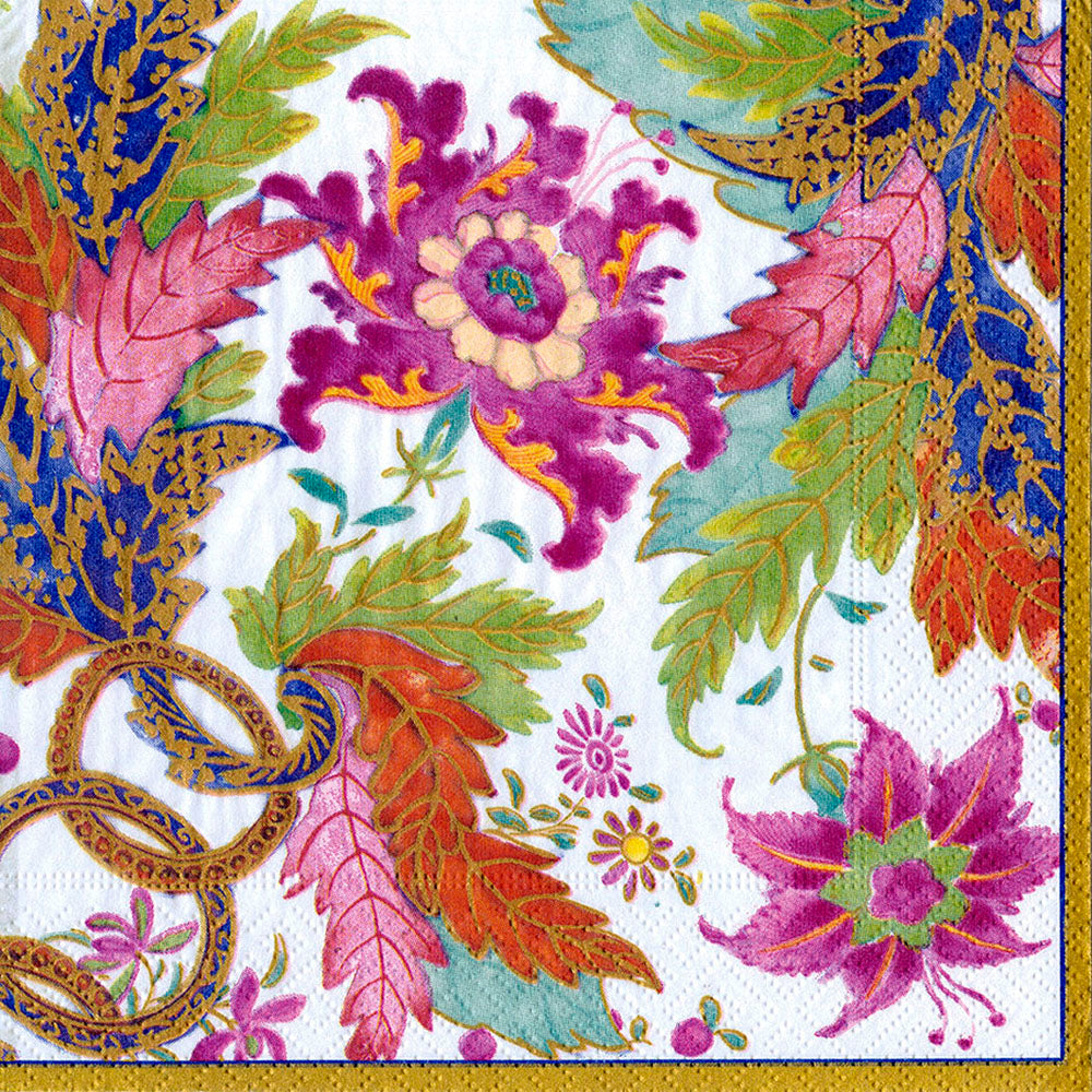 Tobacco Leaf Ivory Pink Floral Caspari Paper Lunch Napkins 33 cm sq 3 ply 20 pack