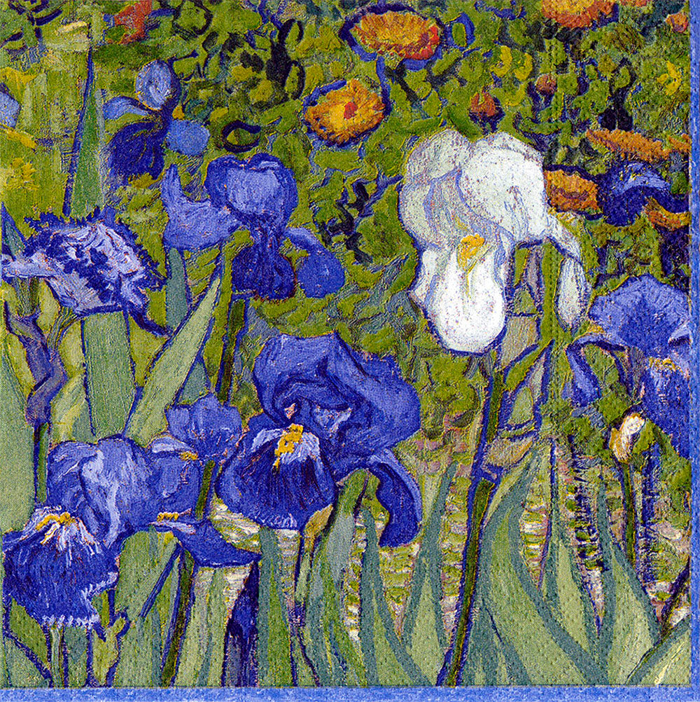 Van Gogh Irises Blue White Flowers Caspari Paper Lunch Napkins 33 cm sq 3 ply 20 pack
