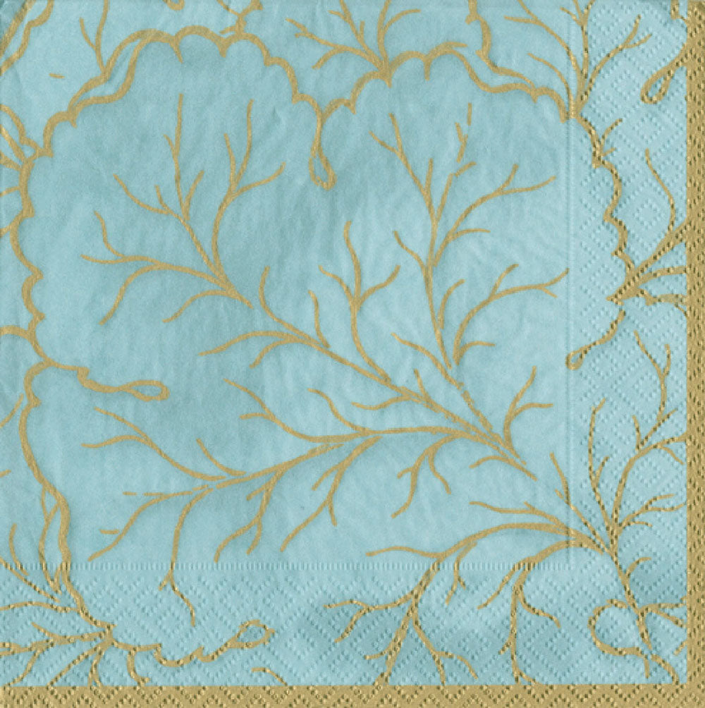 Gilded Majolica Aqua Gold Caspari Paper Lunch Napkins 33 cm sq 3 ply 20 pack