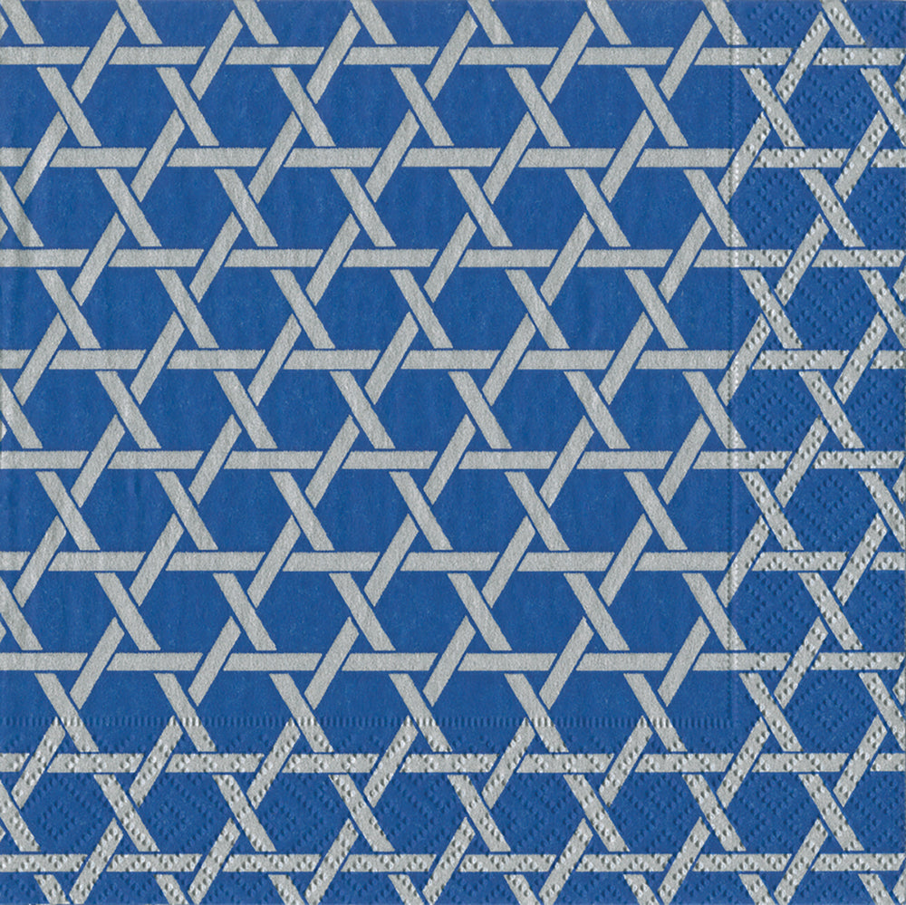 Star Lattice Blue Silver Patterned Caspari Paper Lunch Napkins 33 cm sq 3 ply 20 pack