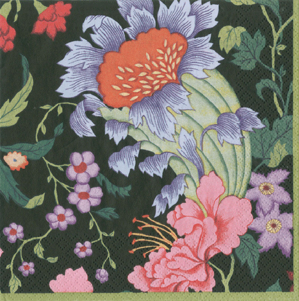 Chinese Silk Black Pink Purple Flowers Caspari Paper Lunch Napkins 33 cm sq 3 ply 20 pack