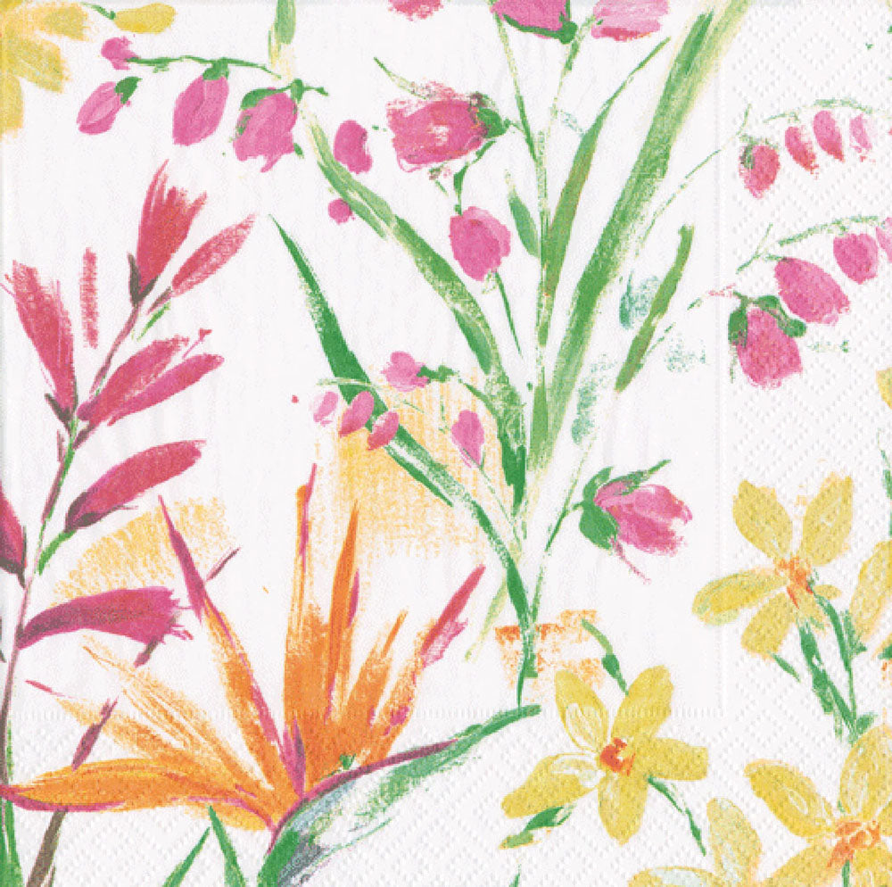 Brushstroke Floral Multicoloured Caspari Paper Lunch Napkins 33 cm sq 3 ply 20 pack