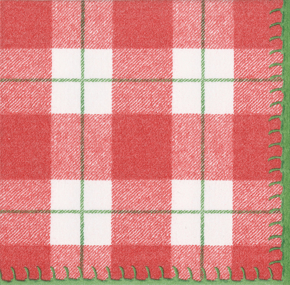 Airlaid Plaid Check Red Caspari Paper Lunch Napkins 33 cm sq feel like fabric 12 pack