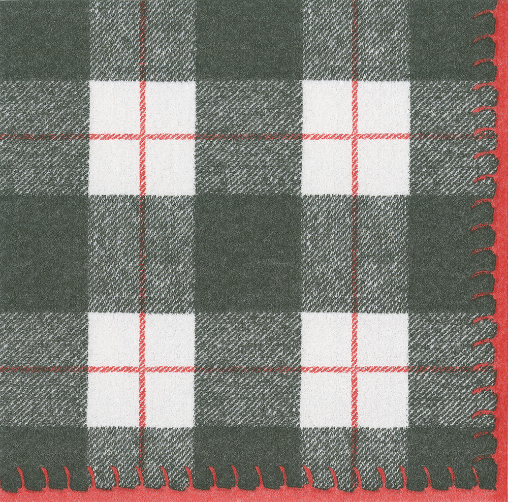 Airlaid Plaid Green Black Caspari Paper Lunch Napkins 33 cm sq feel like fabric 12 pack