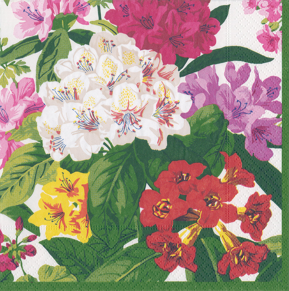 Exhuberance White Multicoloured Flowers Caspari Paper Lunch Napkins 33 cm sq 3 ply 20 pack
