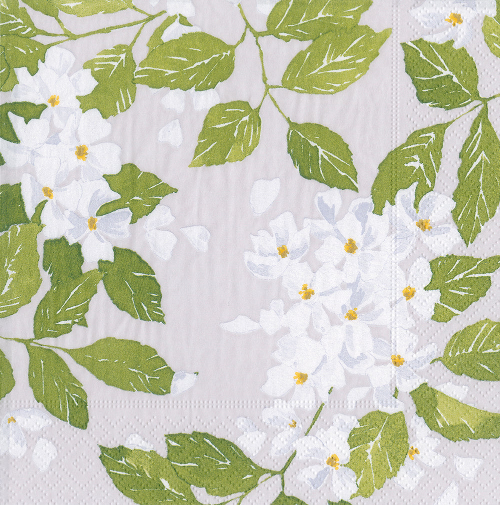 Grey Blancs de Blancs White Flowers Caspari Paper Lunch Napkins 33 cm sq 3 ply 20 pack