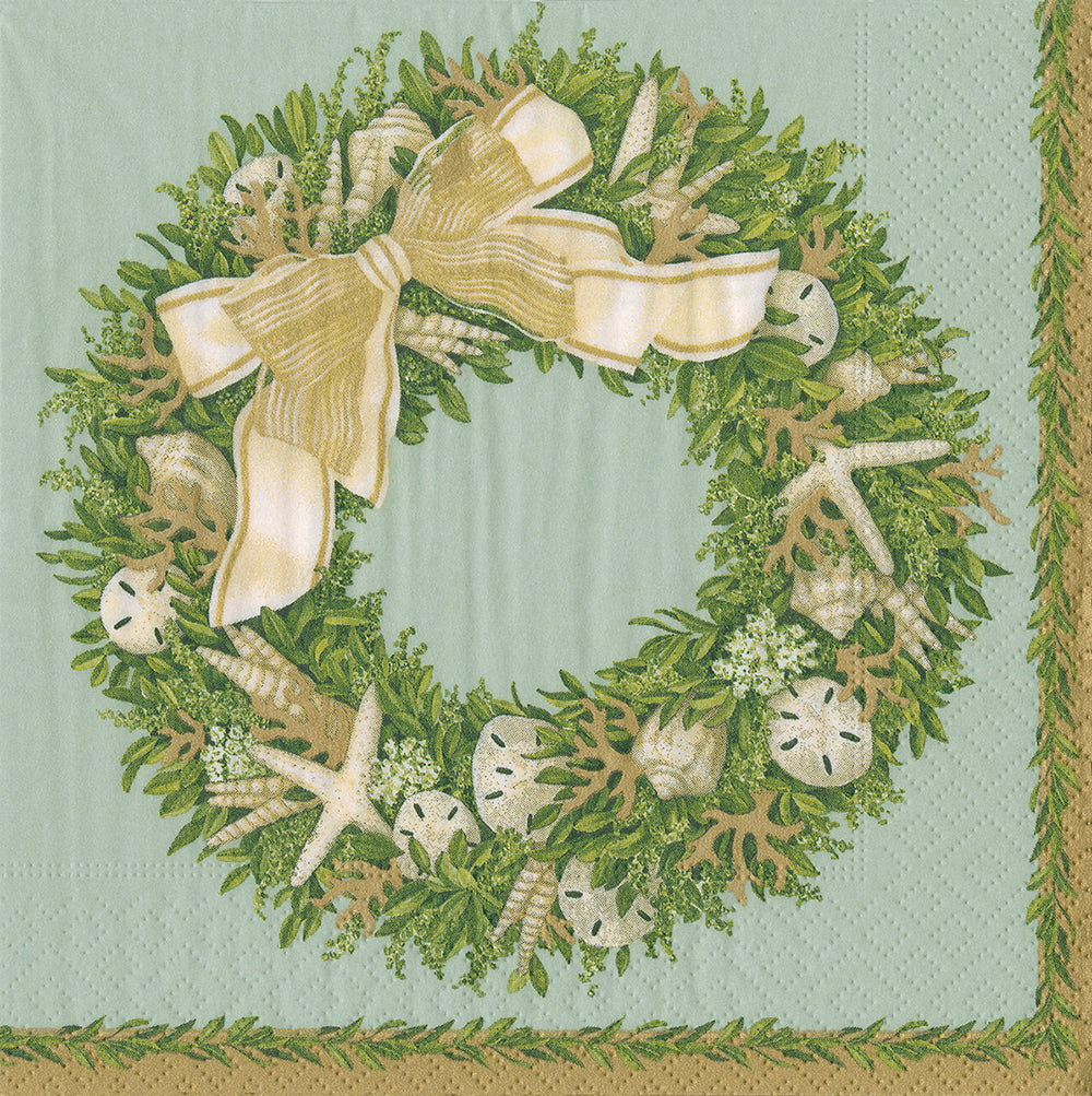 Shell Wreath by Karen Kluglein Pale Blue Caspari Paper Lunch Napkins 33 cm sq 3 ply 20 pack
