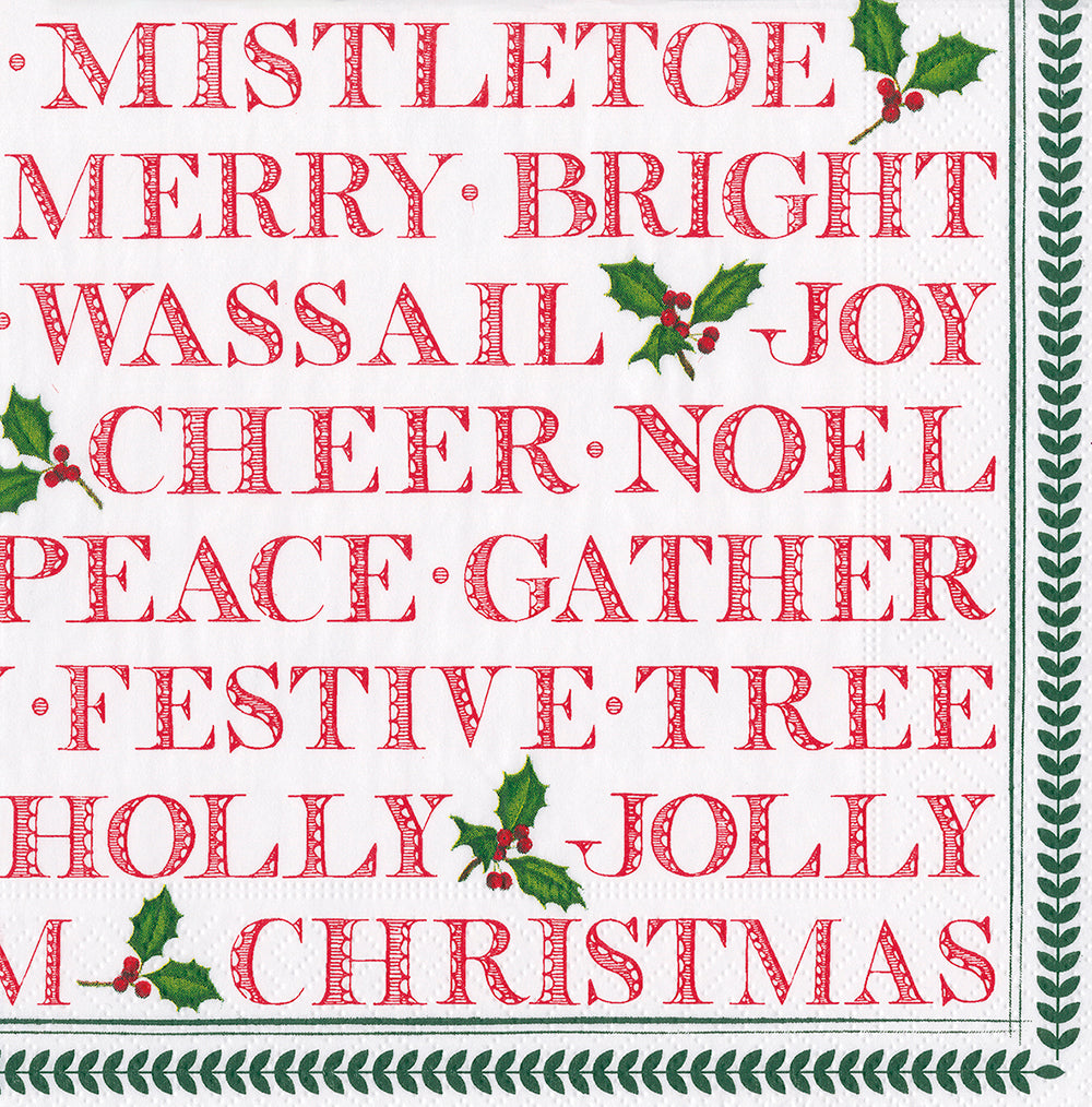 Yuletide Cheer Williamsburg Red White Christmas Caspari Paper Lunch Napkins 33 cm sq 3 ply 20 pack