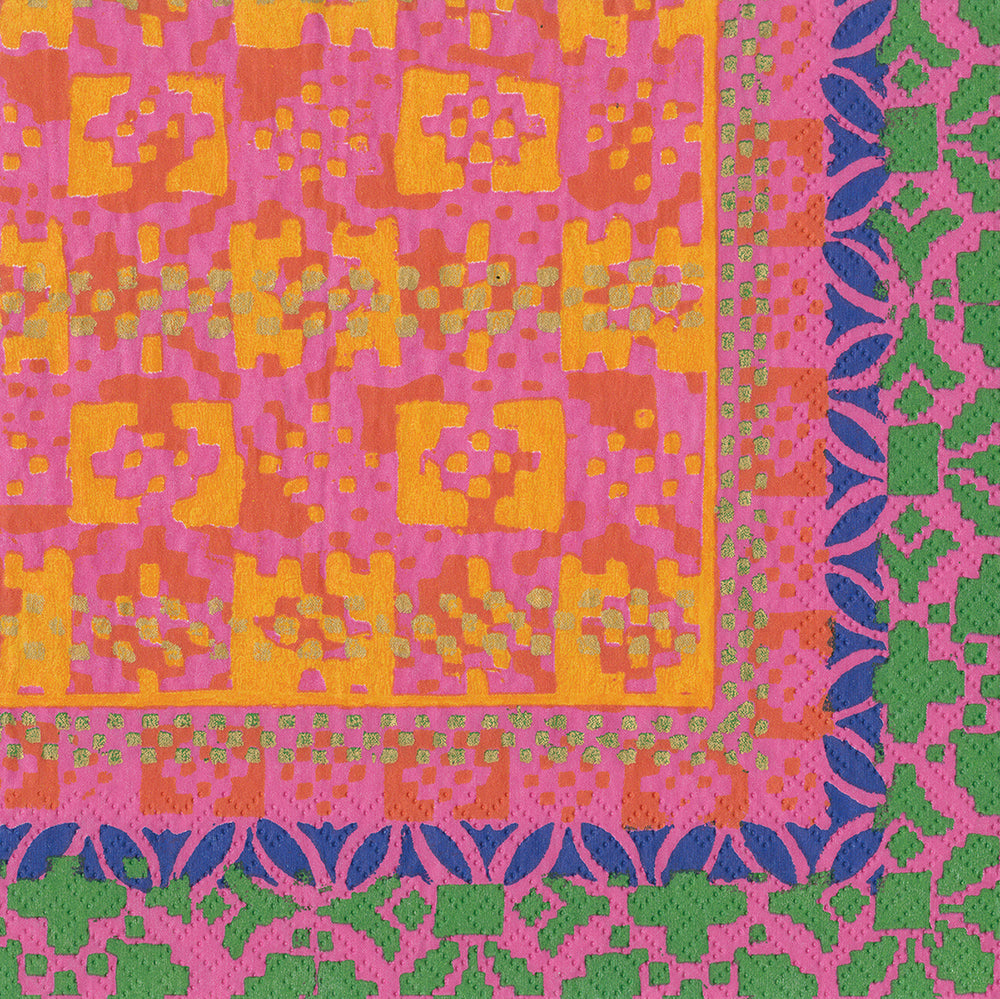 Frida by Isabelle de Borchgrave Pink Orange Patterned Caspari Paper Lunch Napkins 33 cm sq 3 ply 20 pack