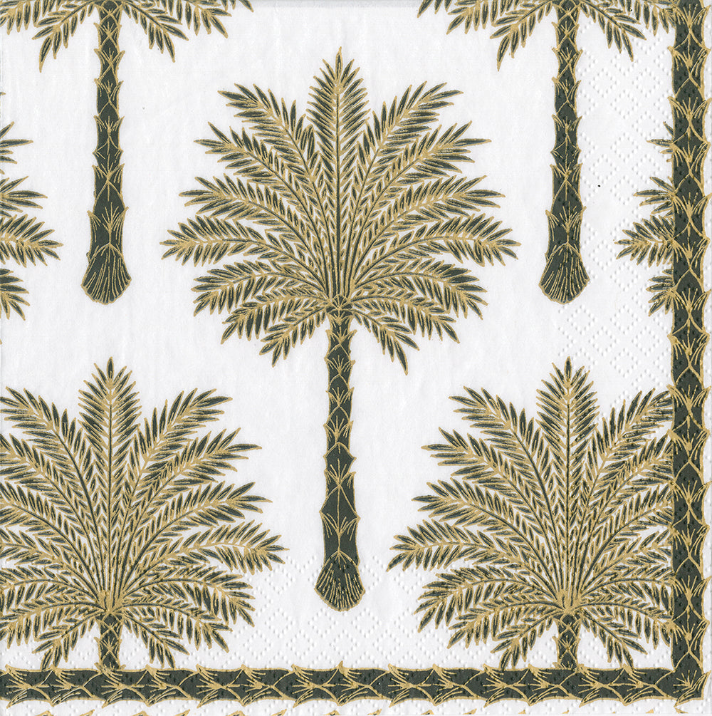 Grand Palms Black Gold Trees Caspari Paper Lunch Napkins 33 cm sq 3 ply 20 pack